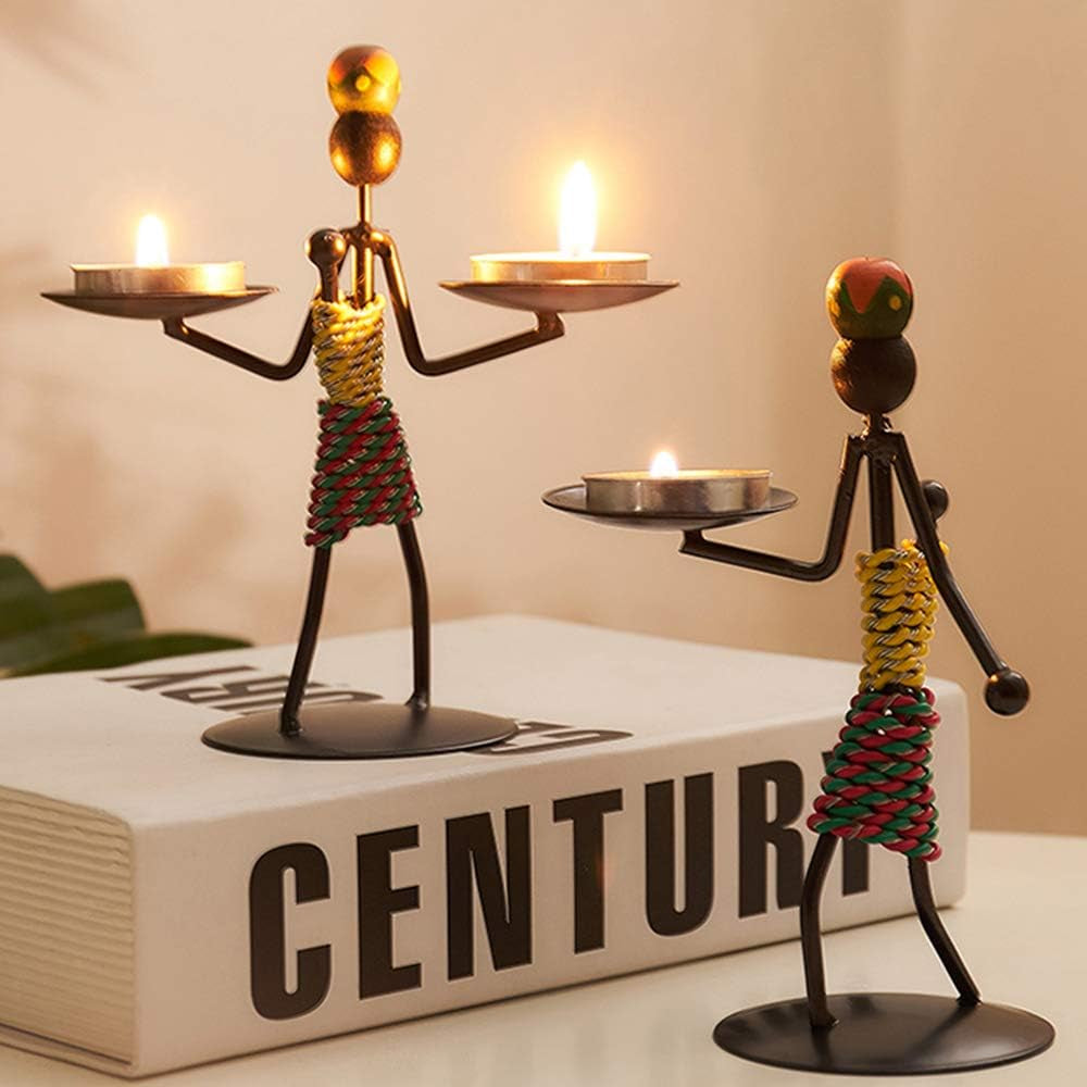 Nordic Metal Candlestick Abstract Character Sculpture Candle Holder Handmade Figurines Home Decoration Art Gift(F)