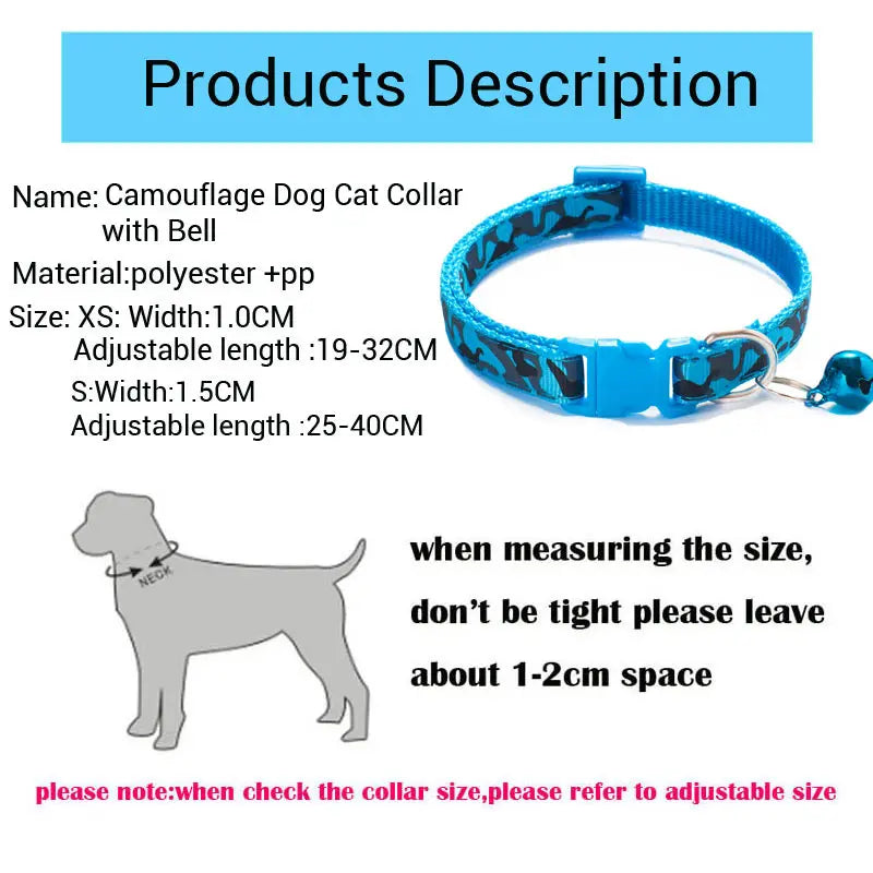 Camouflage Cat Collar with Bell Pet Dog Necklace Gatos Collier Chats Perro Supplies for Small Medium Kittin Chihuahua Pink Blue