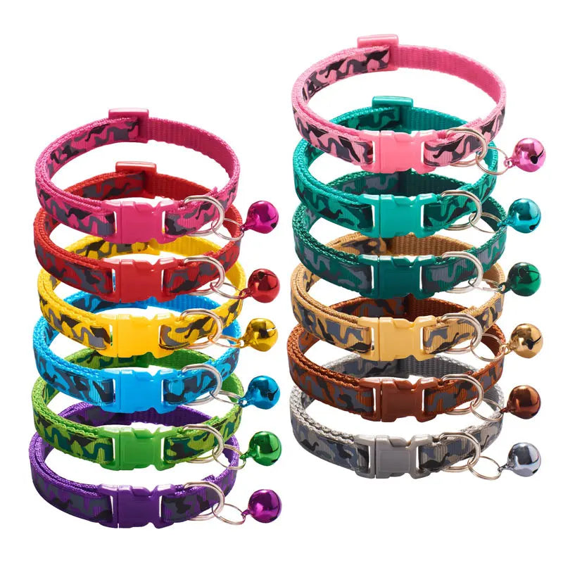 Camouflage Cat Collar with Bell Pet Dog Necklace Gatos Collier Chats Perro Supplies for Small Medium Kittin Chihuahua Pink Blue