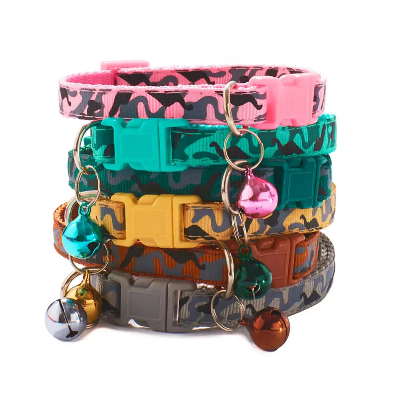 Camouflage Cat Collar with Bell Pet Dog Necklace Gatos Collier Chats Perro Supplies for Small Medium Kittin Chihuahua Pink Blue