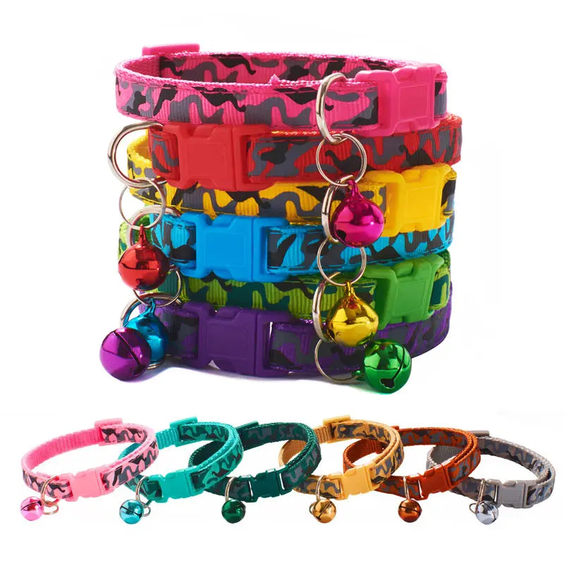 Camouflage Cat Collar with Bell Pet Dog Necklace Gatos Collier Chats Perro Supplies for Small Medium Kittin Chihuahua Pink Blue