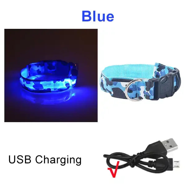 Dog Collar Light Luminous Flashing Glowing Bright Nylon Reflective LED Dog Collar Night Safety for Cats Puppy Pet Supplies