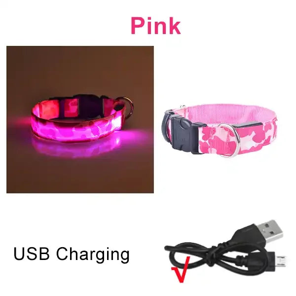 Dog Collar Light Luminous Flashing Glowing Bright Nylon Reflective LED Dog Collar Night Safety for Cats Puppy Pet Supplies