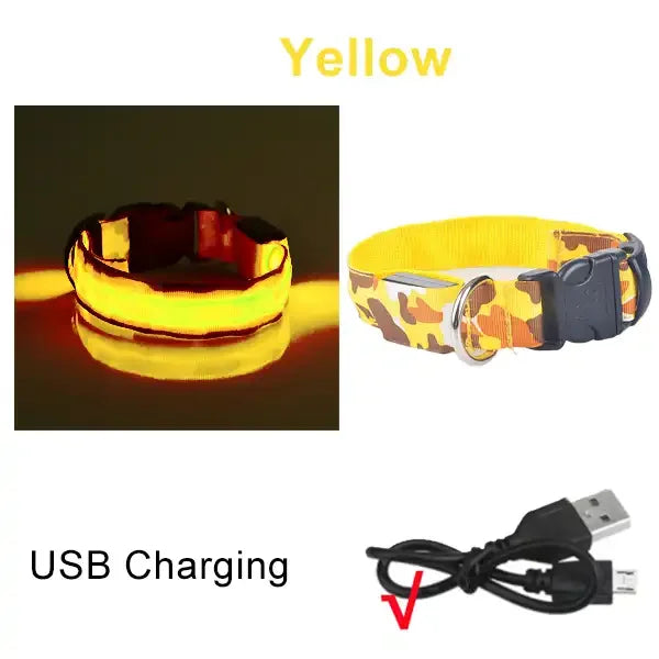 Dog Collar Light Luminous Flashing Glowing Bright Nylon Reflective LED Dog Collar Night Safety for Cats Puppy Pet Supplies