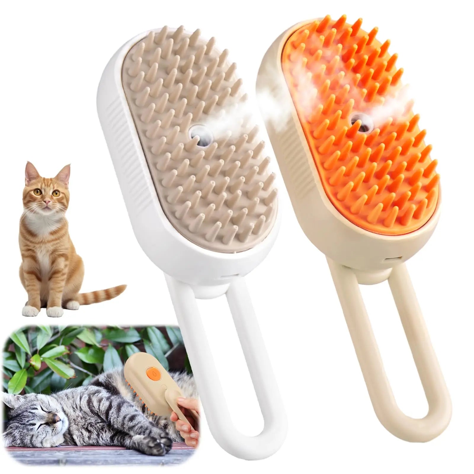 Steamy Cat Brush with Rotate Handle 3 in 1 Electric Cat Brush Steam Spray for Massage Pet Grooming Comb Hair Removal Combs