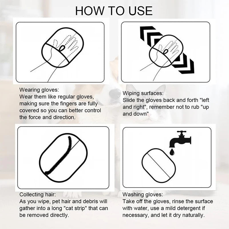 Universal Pet Grooming Gloves Cats Hair Brush Pet Removal Gloves Dual Brush Static-Free Cat Cleaning Tools Hair Stripping Mitts