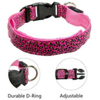 Leopard LED Dog Collar Luminous Adjustable Glowing Collar for Dogs Pet Night Safety Nylon Collar Luminous LED Bright Dog Collar