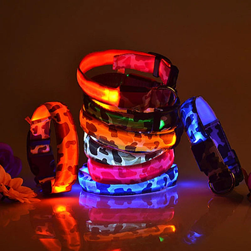 Dog Collar Light Luminous Flashing Glowing Bright Nylon Reflective LED Dog Collar Night Safety for Cats Puppy Pet Supplies