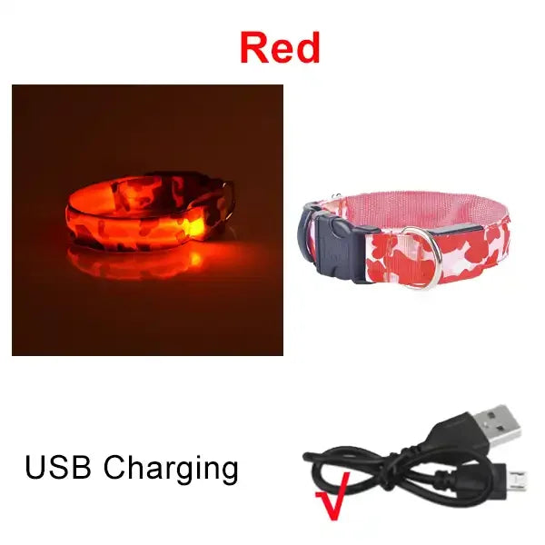 Dog Collar Light Luminous Flashing Glowing Bright Nylon Reflective LED Dog Collar Night Safety for Cats Puppy Pet Supplies