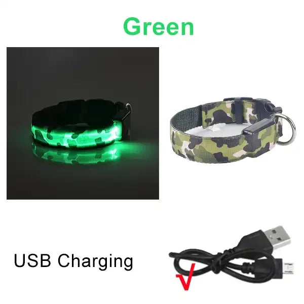 Dog Collar Light Luminous Flashing Glowing Bright Nylon Reflective LED Dog Collar Night Safety for Cats Puppy Pet Supplies