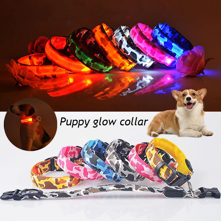 Dog Collar Light Luminous Flashing Glowing Bright Nylon Reflective LED Dog Collar Night Safety for Cats Puppy Pet Supplies
